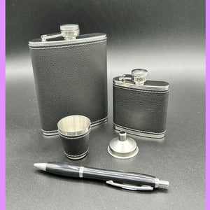 Laser Ready Faux Leather Flask Set