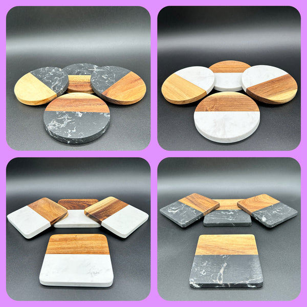 Laser Ready Marble/Bamboo Coasters (4 Piece)